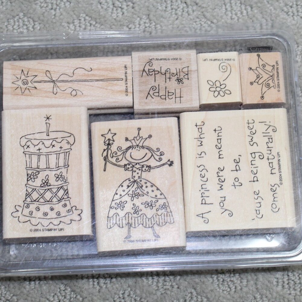 NEW Set of 7 Stampin Up 2004 Pretty Princess Rubber Stamps  - Mounted